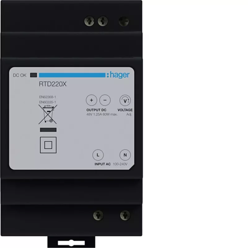 Hager RTD220X 48V DC 60W DIN-kiskovirtalähde