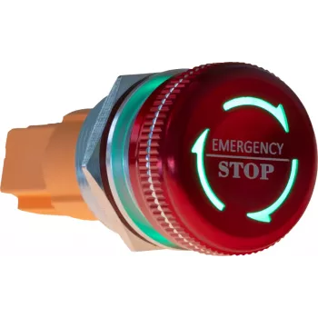 JOY-IT Button22NA-02 hätä-seis-painonappi, lukittuva, 22 mm asennus, 220 V, punainen sienipää, vihreä kaulus, IP67, IK10