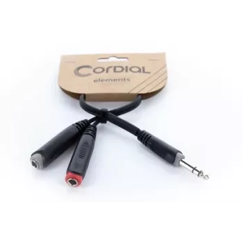 Cordial 14890 audio Y-adapterikaapeli 6,3 mm stereo-jakki uros - 2x 6,3 mm mono-jakki naaras 0,30 m musta PVC kaksikaapeli