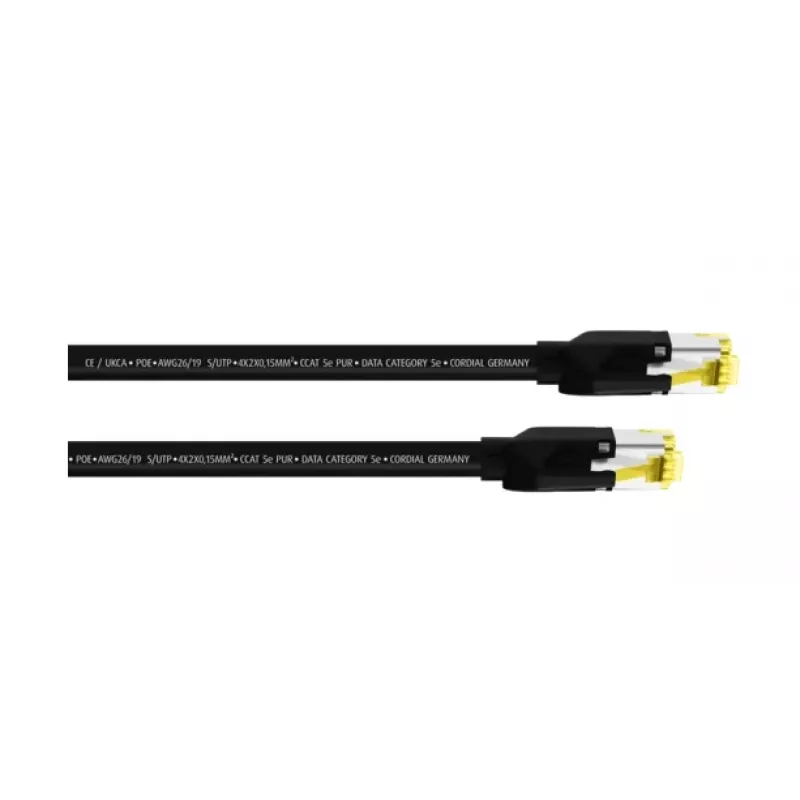 Cordial 15537 CAT 5e S/UTP patch-kaapeli, RJ45, 3 m, musta PUR-kuori