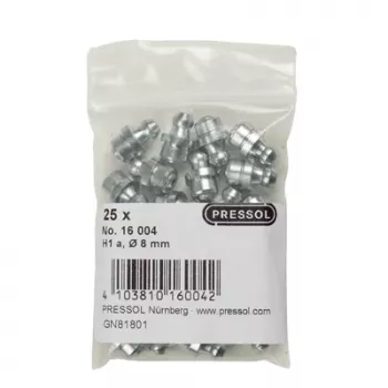 Pressol kartioliitin H1 suora M8 x 1, Ø 8 mm, sinkitty teräs, 25 kpl (16 004)