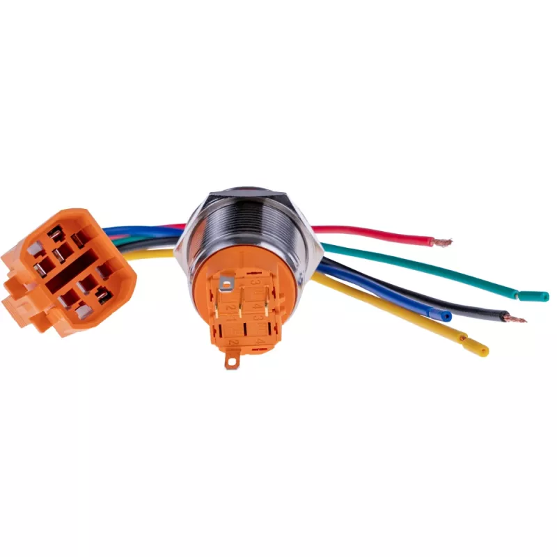 JOY-IT BUTTON22A-L-RD lukittuva painonappikytkin, 250 V AC, 3 A, SPST-NO, punainen, IP67, IK10