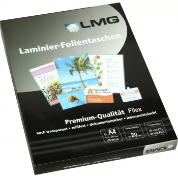 LMG A4 kiiltävät laminointikalvot 80 mikronia 100 kpl:n pakkaus (LMGA4-80L)