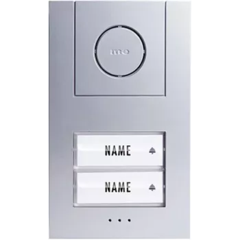M-E MODERN-ELECTRONICS 41186 Langallinen audio-ovisummerijärjestelmän täydellinen sarja 2 asuinhuoneistolle – hopeinen ulkoasema, valkoiset sisäasemat, 2-johdin-väylä, ovenavaustoiminto