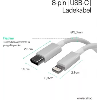 Flexline USB-C – Lightning PD latauskaapeli 2m valkoinen FL31-13053