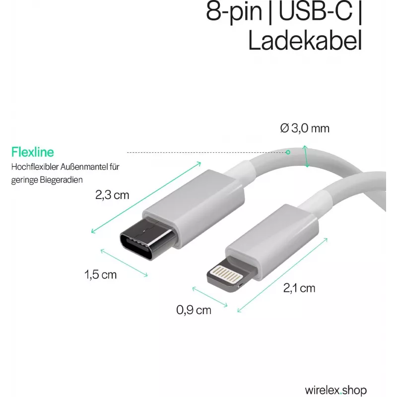 Flexline USB-C – Lightning PD latauskaapeli 2m valkoinen FL31-13053