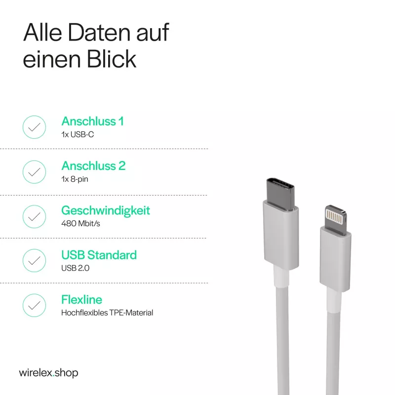 Flexline USB-C – Lightning PD latauskaapeli 2m valkoinen FL31-13053