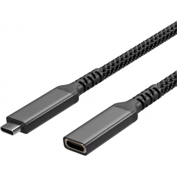 S CONN Flexline USB-C jatkokaapeli, USB-C uros – USB-C naaras, USB 3.2 Gen 2, 100W PD, 4K@60Hz, tekstiilipäällysteinen, 1,5m, musta FL31-74006