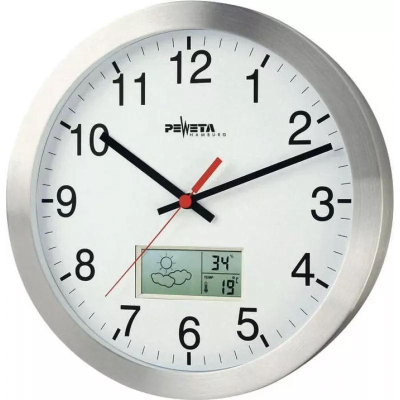 PEWETA radio-ohjattu seinäkello 51.161.315, valkoinen kellotaulu, 300 mm, DCF77