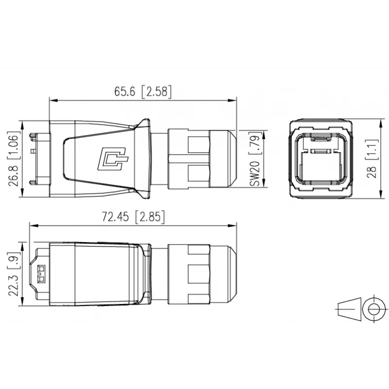 METZ BTR 14010850C0ME teollinen IP67 V14 RJ45 pistokekotelo, push-pull, tyhjä