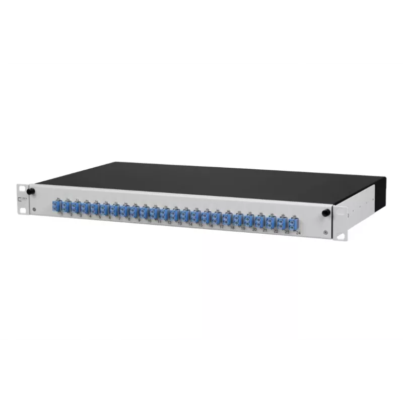 METZ CONNECT 1502697424-E Cat.6A suojattu 24-porttinen 1U patch-paneeli, työkaluton IDC, vaaleanharmaa