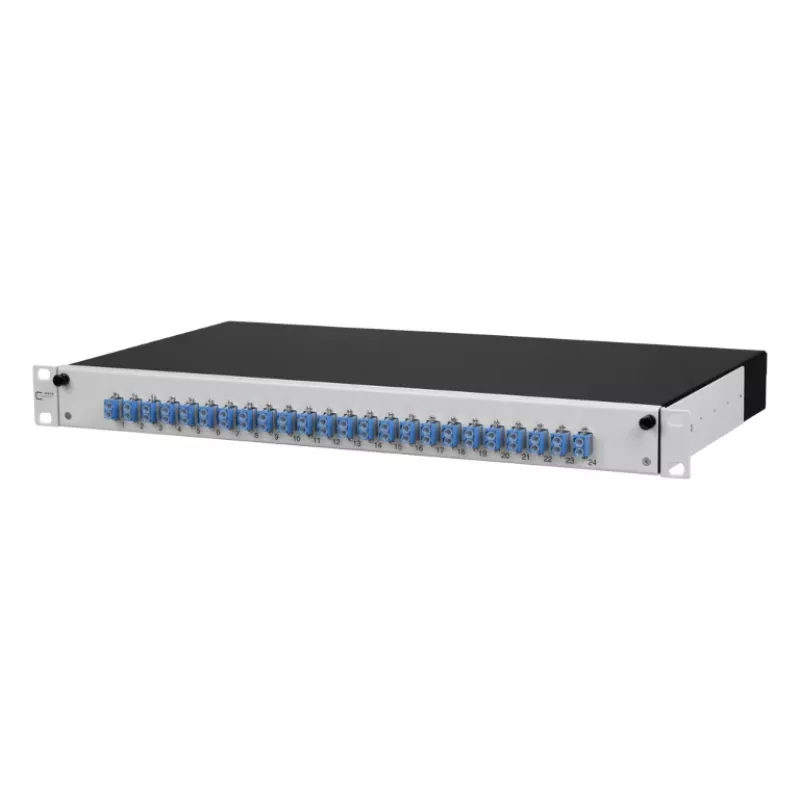METZ CONNECT 1502697424-E Cat.6A suojattu 24-porttinen 1U patch-paneeli, työkaluton IDC, vaaleanharmaa
