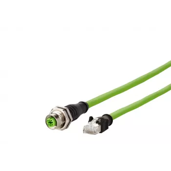 METZ CONNECT 142M4D25050 M12 teollisuus Ethernet patch-kaapeli, CAT 5e S/UTP, 5 m, vihreä PUR-vaipallinen, hapon/otsonin/UV:n kestävä, vetoketjuun sopiva