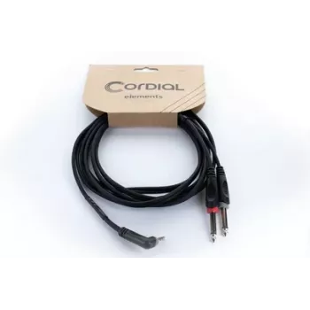Cordial 14869 audio-Y-adapterikaapeli 3,5 mm stereo plugi - 2x 6,3 mm mono plugi 5 m musta