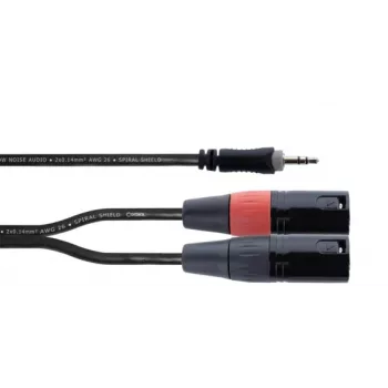 Cordial EY 1 WMM XLR Y-adapterikaapeli, 3,5 mm TRS - 2x XLR uros, 1 m, OFC, spiraalisuojaus, musta 14870