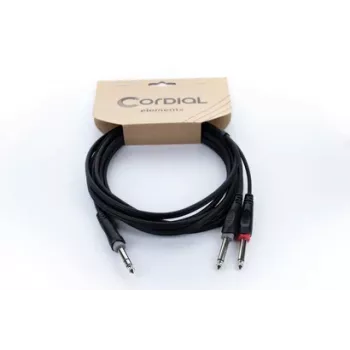 Cordial 14876 audio-Y-adapterikaapeli 6,3 mm stereo plugi - 2x 6,3 mm mono plugi 1 m musta