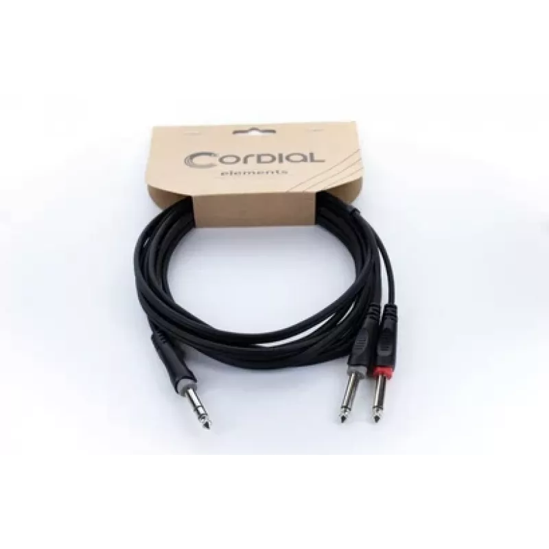 Cordial 14876 audio-Y-adapterikaapeli 6,3 mm stereo plugi - 2x 6,3 mm mono plugi 1 m musta