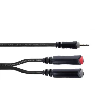 Cordial 14892 audio-Y-adapterikaapeli, 3,5 mm stereo plugi - kaksi 6,3 mm mono liitäntää, 0,3 m, musta PVC