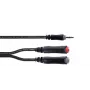 Cordial 14892 audio-Y-adapterikaapeli, 3,5 mm stereo plugi - kaksi 6,3 mm mono liitäntää, 0,3 m, musta PVC