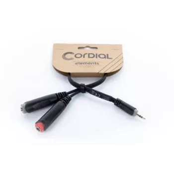 Cordial 14892 audio-Y-adapterikaapeli, 3,5 mm stereo plugi - kaksi 6,3 mm mono liitäntää, 0,3 m, musta PVC