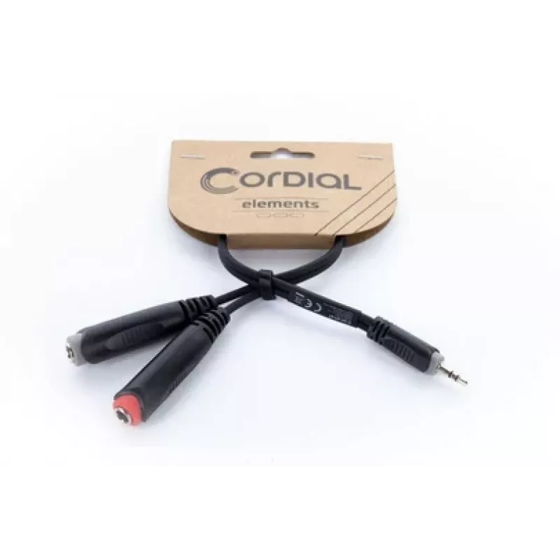 Cordial 14892 audio-Y-adapterikaapeli, 3,5 mm stereo plugi - kaksi 6,3 mm mono liitäntää, 0,3 m, musta PVC