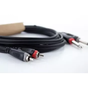 Cordial 14841 audiokaapeli 2x 6,3 mm TS mono -plugi 2x RCA -plugi 3 m musta PVC kaksoiskaapeli