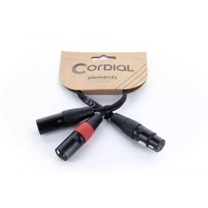 Cordial EY 0,3 m XLR Y-adapterikaapeli - 1x XLR naaras 2x XLR uros, musta 14880
