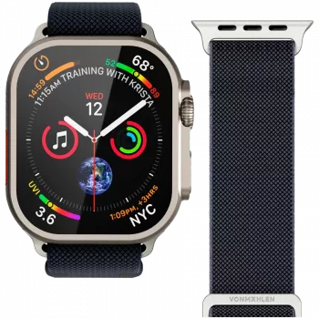 VONMÄHLEN Classic nylon loop -ranneke Apple Watch 44/45/46/49mm, laivastonsininen, yksi koko