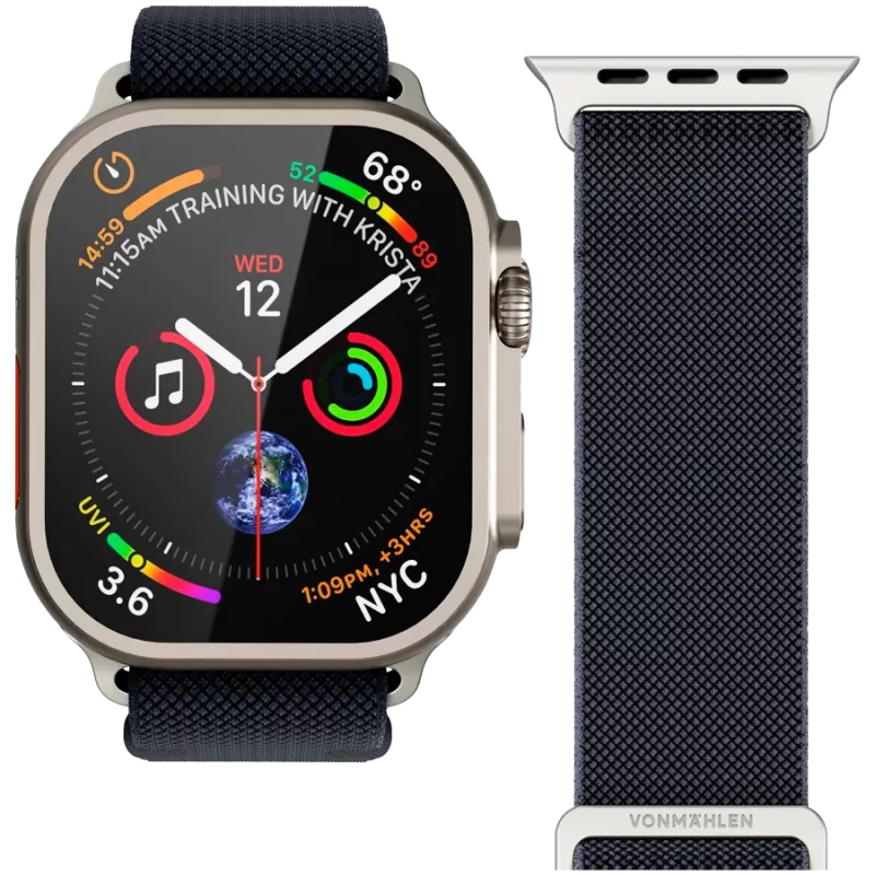 VONMÄHLEN Classic nylon loop -ranneke Apple Watch 44/45/46/49mm, laivastonsininen, yksi koko