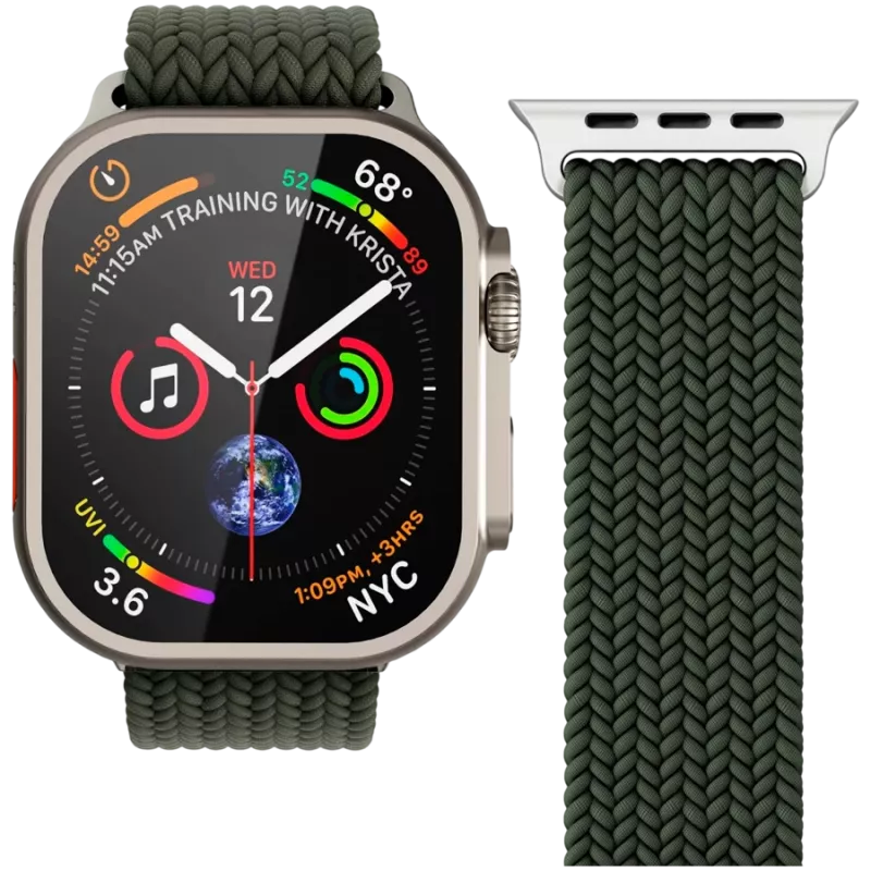 VONMÄHLEN Woven Loop Apple Watch 44/45/46/49mm, oliivi