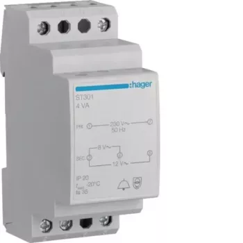 Hager ST301 ovikellomuuntaja 230V 8V/12V AC, 0,5A, DIN-kisko