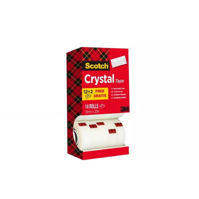 3M Scotch Crystal Clear -teippi, 19 mm x 33 m, 14 rullaa (12 + 2 ilmaista) 6-1933R14