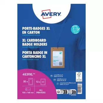Avery 4839XL nimikylttipidike-sarja kaulanauhalla, A6, 105 x 148 mm, 50 sarjaa, siniset kaulanauhat