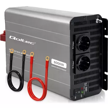 Qoltec modifioitu sini-invertteri 12V–230V 3000W/6000W USB:lla, yhteensopiva LiFePO4 GEL AGM -akkujen kanssa