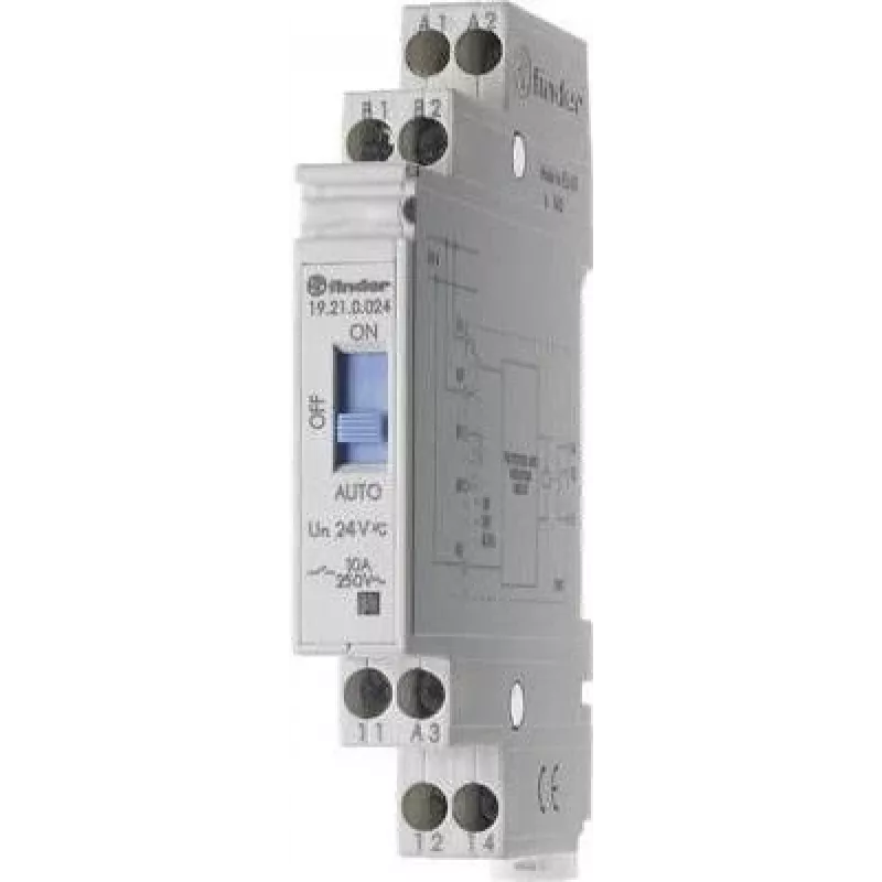 Finder 19.21.0.024 hämäräkytkin ajastimella ja kuittauskoskettimella, 1 CO 10 A, 24 V AC/DC