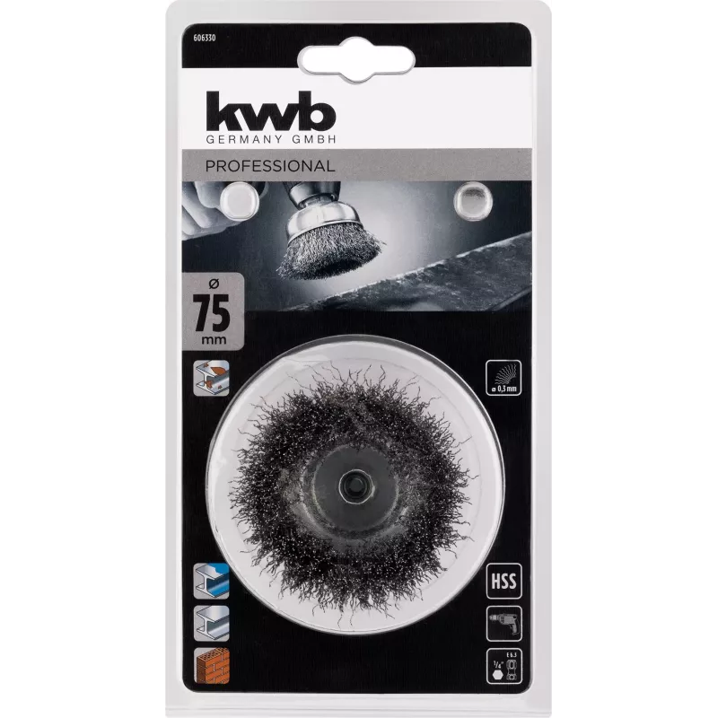 kwb kuppiharja - kierretty solmu - 0,3 mm - 6 mm - 7,5 cm - metalli - kivi - metalli (606330)