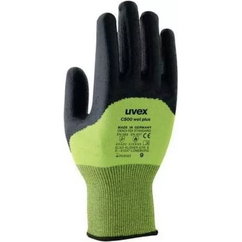 Uvex Handschutz Strick-HS C500 wet plus viiltosuojakäsineet, koko 7, antrasiitti/limetti 6049607