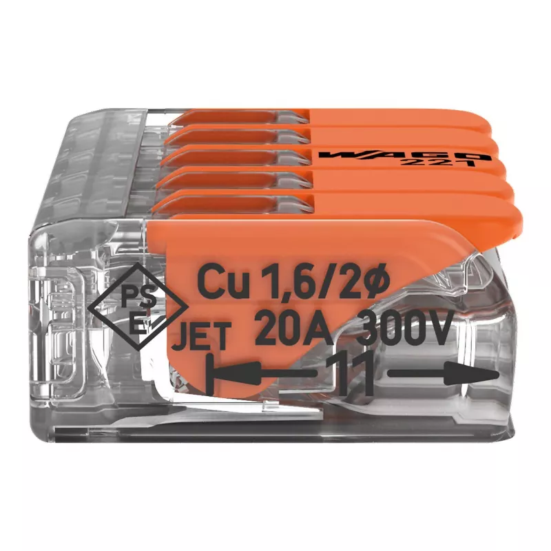 WAGO 221-415 COMPACT liitin 5-johdin 4 mm², 25 kpl:n pakkaus