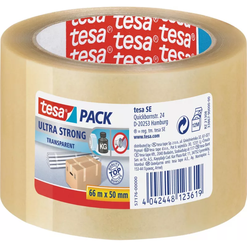 TESA erittäin vahva 66 m PVC läpinäkyvä pakkausteippi (57176)