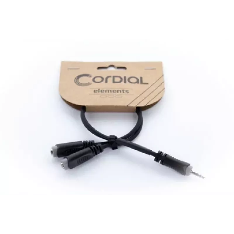 Cordial 14883 3,5 mm stereo Y-adapterikaapeli, 1x plugi uros 2x plugi naaras, 0,3 m, musta