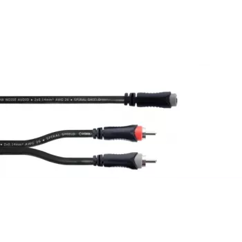 Cordial 14889 audio Y-adapterikaapeli 3,5mm stereo plugi naaras 2x RCA naaras 0,3m musta PVC kaksoskaapeli