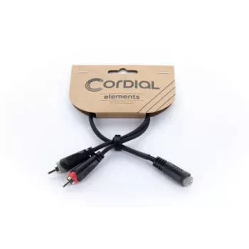 Cordial 14889 audio Y-adapterikaapeli 3,5mm stereo plugi naaras 2x RCA naaras 0,3m musta PVC kaksoskaapeli