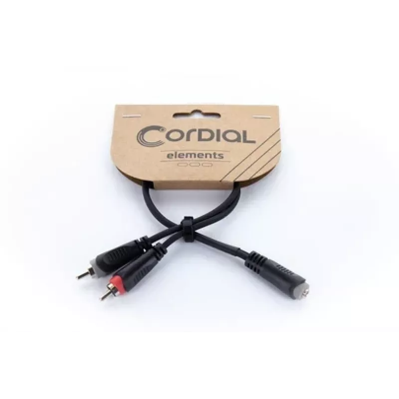 Cordial 14889 audio Y-adapterikaapeli 3,5mm stereo plugi naaras 2x RCA naaras 0,3m musta PVC kaksoskaapeli