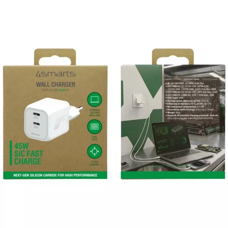 4smarts PDPlug SiC Dual 45W 2C valkoinen seinälaturi