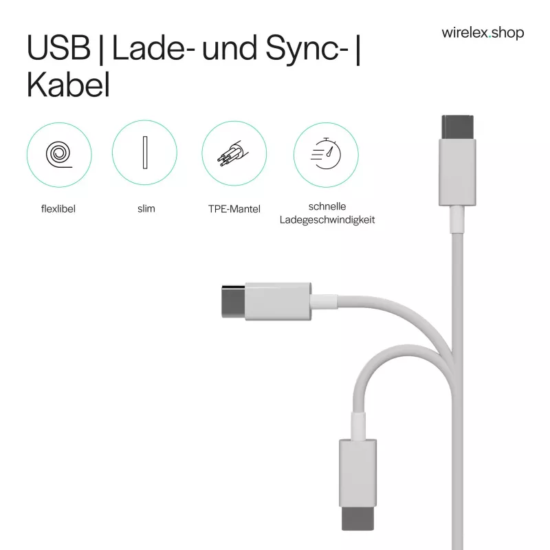 Flexline USB-lataus- ja synkronointikaapeli, USB-A - USB-C, 2.0, ABS, valkoinen, 0,5m (FL31-13040)
