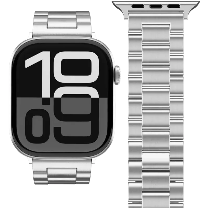 VONMÄHLEN Link ranneke 2 Apple Watch 44/45/46/49mm, ruostumaton teräs, hopea