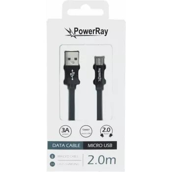 PowerRay USB–micro-USB-datakaapeli 2,0 m punottu musta PR-DCUM200TBK