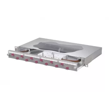 METZ CONNECT kuitujatkospaneeli 12x LC-duplex OM4, 1U, 19 tuuman räkkiasennus, harmaa 1504677512-F
