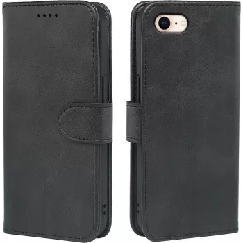 AIMOYU Premium nahka flip wallet -kotelo iPhone SE (2022/2020), iPhone 8/7 - musta