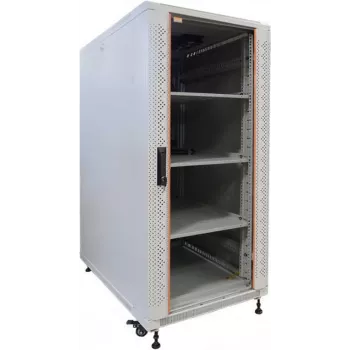 IT-BUDGET 19 tuuman verkkokaappi SRK täyspaketti - 22U - 600x600 mm - lasi-/teräsovi - 4 aktiivista tuuletinta - PDU - hyllyt - esikoottu - vaaleanharmaa (99ITB19SRK2266GGM)